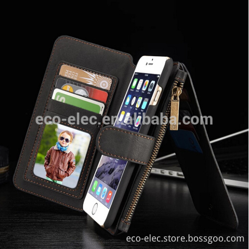 Geniue Leather Wallet Phone Case Stand with card slot and Zipper for Samsung Galaxy S6/S6 edge/S7/S7 edge/Note5